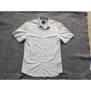 Kenneth Cole Awearness Mens M Slim Fit Shirt Button Down Short Sleeve White Blue